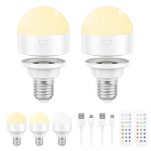 Rechargeable Light Bulbs with Remote, Battery Operated Light Bulb with Dual Recharging Ways,Dimmer E27 Detachable LED Emergency Light with 12 Colors