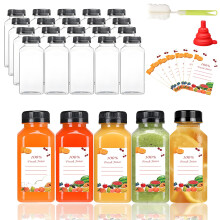 Kiswleon 8oz/250ml Plastic Juice Bottles with Lids 20PCS,Empty Mini Water Bottles with Label, Funnel and Brush,Reusable Bulk Beverage Drink Container