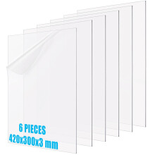 MUXHEL 6PCS A3 Clear Perspex Sheet 42x30 cm Clear Perspex Sheets Cut to Size 3mm Thick clear Acrylic sheet Transparent Plexiglass sheet for Crafting
