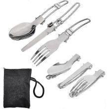 2025 Foldable Camping Cutlery, 2 Sets Stainless Steel Camping Tableware, Lightweight Knife Fork Spoon with Carry Bag for Camping Travel Hiking Picnic