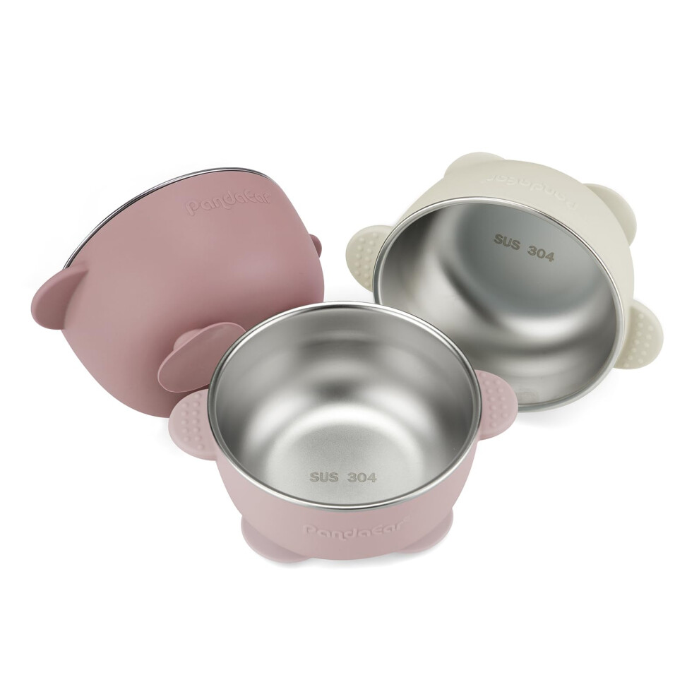 3 Pack Stainless Steel Baby Bowls With Suction, Non-Slip Toddler Bowls With Silicone Sleeve For Kids Infants Children, Unbreakable & Mess Fr Pandaear