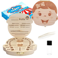 PAMBO Baby Tooth Box Keepsake for Girls,Wooden Tooth Storage and Saver Box for Lost Teeth Children,Newborn Baby Birthday and Shower Gift