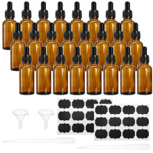 Lawei 24 x 30ml Amber Glass Bottles with Glass Eye Dropper Pipettes Dropper Bottles Small Sample Bottle Refillable for Essential Oils Perfumes Chemis