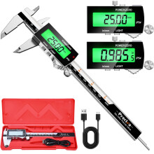 Preciva 150mm Rechargeable Vernier Caliper,IP54 Waterproof Digital Caliper with Large LCD Backlit Screen,Micrometer Digital CalipersInch with Mm/Inch