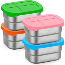 4 Cajas para Snacks de Acero Inoxidable de 230 Ml, Caja para Snacks A Prueba de Fugas con Tapa de Silicona, Pequeñas Loncheras y Recipientes para