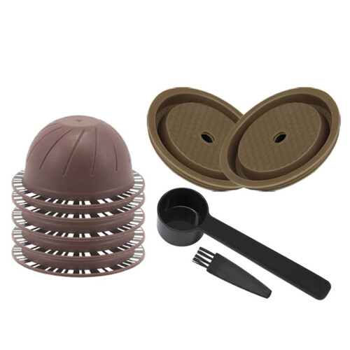 150ml Reusable Coffee Capsule Set, Refillable Filter Shells with Silicone Lids, Spoon and Brush for