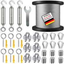 AFences 3MM Heavy Duty Garden Wire Rope (20M) - 304 Stainless Steel for Plant Support, Trellis & Fencing - Includes M5 Turnbuckle Tensioners - Weathe