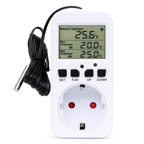 Digital Temperature Controller Socket EU Plug Thermostat Timer  Sensing Probe Heating Cooling  Temp Alarm 1