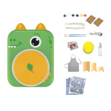 Elektrische Töpferscheibe mit Dinosaurier-Motiv für Kinder: Komplettes Töpfer-Malset mit Ton, Bastelmaterialien und Spielzeug zum Thema Trockenton