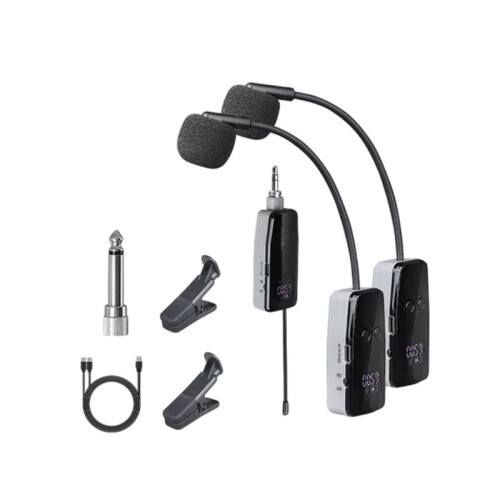 2 Channel UHF Wireless Saxophone Microphone System Clip- Instrument Mic for Performance Practice Recording