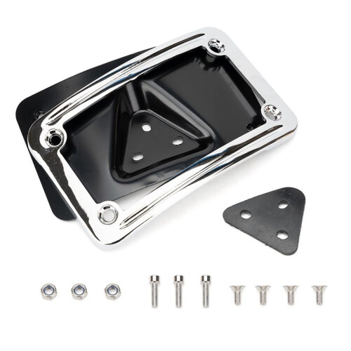 9171 Curved Laydown License Plate Mount with Frame for All  Davidson 3 Hole Mount (Silver)