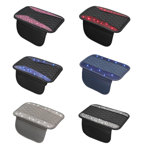Premium Leather Armrest Pad With Sparkling Diamonds-black red 1