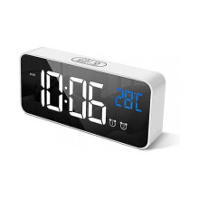 HOMVILLA Digital Alarm Clock with Large LED Temperature Display, Portable Mirror Alarm with Dual Sleep Time Alarm 4-Level Adjustable Brightness Dimmer