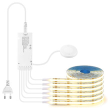 COB LED Strip 2m, 6 Rouleaux 12V Blanc Chaud, Interrupteurs Variateurs Ă Toucher et Ă Balayage pour Divers Meubles Prise EU