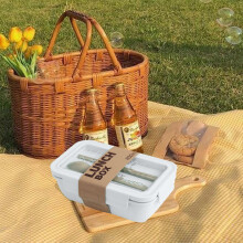 Lunch Box Bento, 2 Compartments, Eco-Friendly, Dishwasher & Microwave Safe, Bpa-Free, Leakproof, Compact & Portable for Office(White)