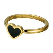Men's and Women's Stainless Steel Creativity Design Sense Tiny Black Heart Ring Gold Size 6
