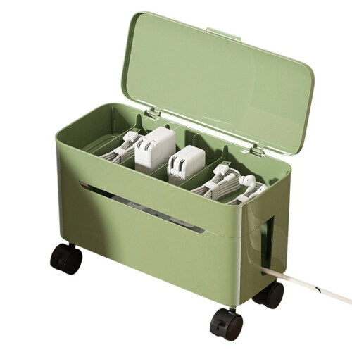 Desktop Cable Organizer Box with Lid, Cable Management and Storage Compartments C