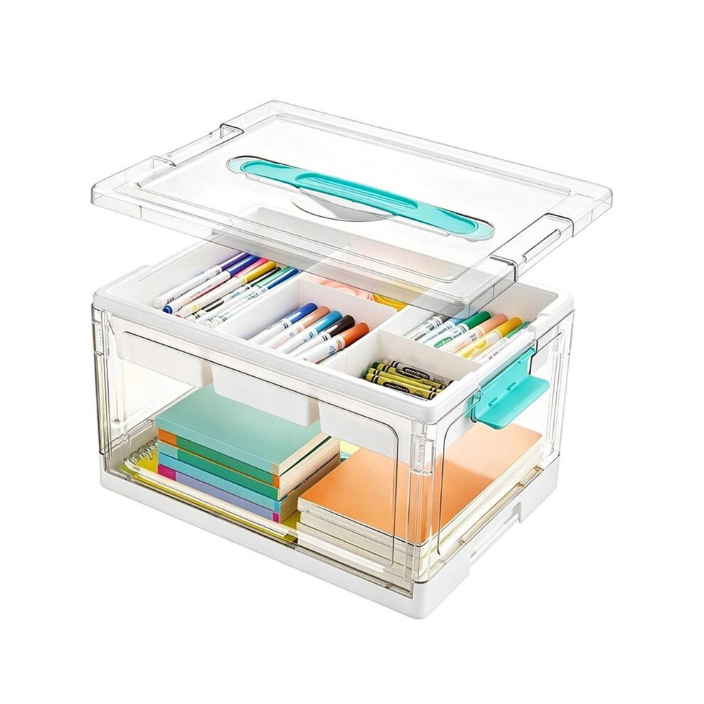 Saudism 24 Qt Clear Plastic Organizer With Removable Trays And Dividers, Storage Box For Coloring Books, Modeling Clay