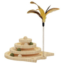 Dreistufiger Katzenspielturm Aus Holz mit Schienen, Scheiben, Intelligenzspielzeug und Balltraining