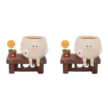 2X Leuke SmileyFace Plantenpot, Zittende Zonnebloem Bloempot, Harsen Hoofd Plantenpot voor Binnen en Buiten Grappige Zitstoel Potten