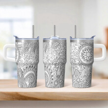 20OZ Stainless Steel Insulated Coffee Mug Paisley Pattern Travel Cup with Lid Handle Straw