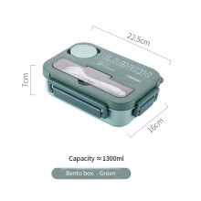 2X Portable with Grid Division Lunch Box Students Office Bento Box with Fork and Spoon Microwave Food Container A
