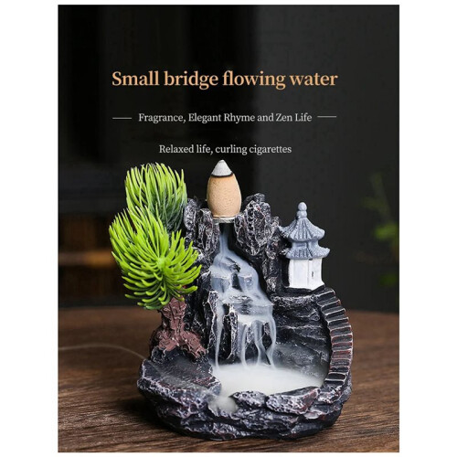 2X High Mountain Flowing Waterfall Backflow Incense Burner Home Fragrance Diffuser Incense Burner Decoration,A