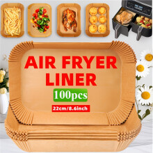 (5.5X8.6inch, 100 Items) Pre-Cut Air Fryer Liners - 22x14cm Non-Stick Baking Paper for Dual Basket Fryers, Heat-Resistant Disposable Rectangular