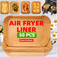 (5.5X8.6inch, 50 items) Pre-Cut Air Fryer Liners - 22x14cm Non-Stick Baking Paper for Dual Basket Fryers, Heat-Resistant Disposable Rectangular