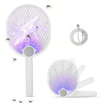 Cyowoyre Electric Fly Swatter, 180 Foldable Fly Zapper Killer 4000V Mosquito Bug Zapper 5 Layers Mesh with USB-C Cable for Rechargeable 1500 mAh, Po