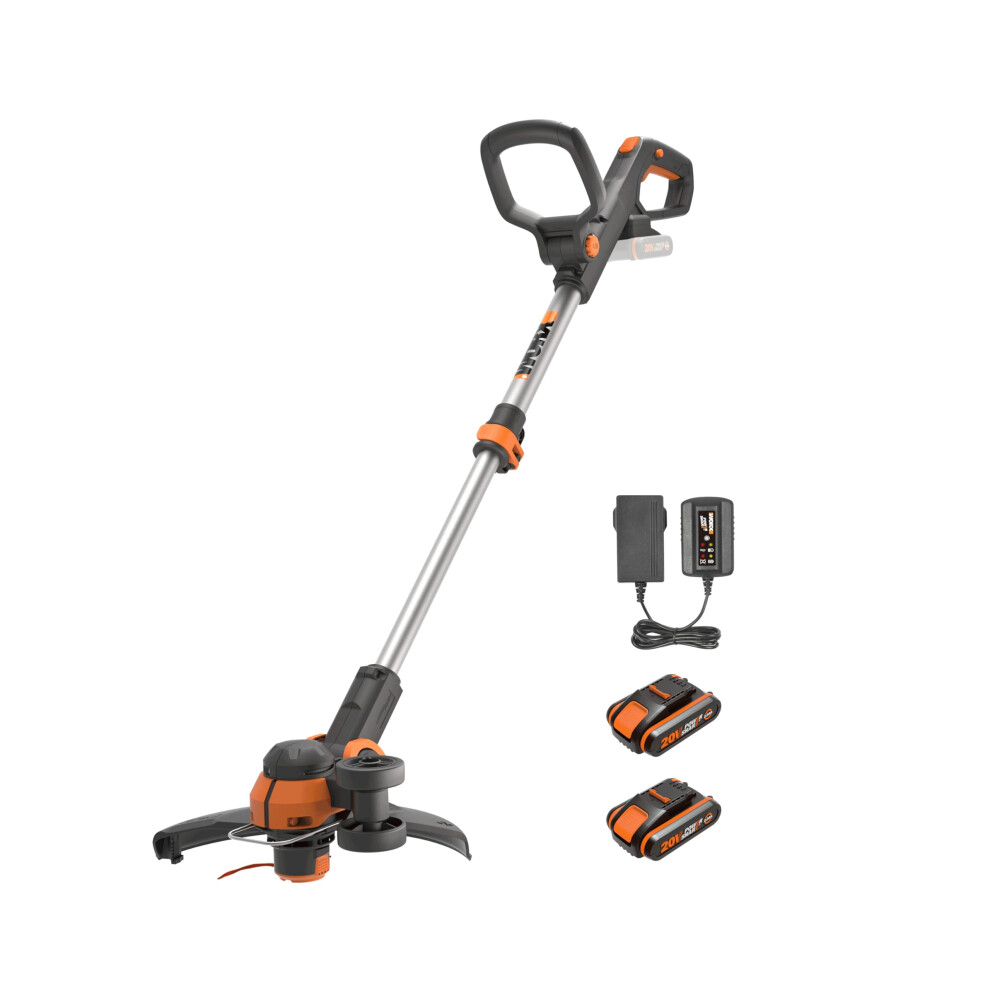 Worx Wg163e 18V (20V Max) Cordless Grass Trimmer With Command Feed And 2 Batteries Strimmer Line Strimmers Edge Cutter Black, Cutting Width 30 Cm, Li