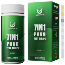 AQUAVERITY 7-in-1 Pond Test Strips – Accurate Pond Water Test Kit for pH, Nitrate, Nitrite, Carbonate, Hardness, Total & Free Chlorine – Easy-to-U