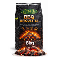 OUTBACK Briquettes 8kg Bag Premium BBQ Charcoal Briquettes, Hotter Longer Burning Constant High Temperature Barbecue Charcoal Coal Perfect for Outdoo