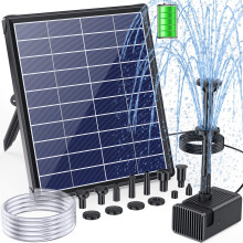 POPOSOAP 6.5W Solar Fountain Pump for Bird Bath Built-in 3000mAh Battery Backup, DIY Solar Water Fountain with Double-Layer Nozzles & Dry-Run Protect