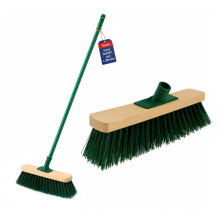 BH | 12" Outdoor Garden Broom | 1.2m Metal Handle | Green | Sweeping Brush | Stiff PVC Bristle Wooden Head | Heavy Duty | Cleaning Gardens, Yards, St