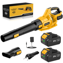 JYGMPRO 21V Leaf Blower Cordless, Garden Blower with 2 * 4000mAh Battery, 3 Speed Mode, 2 Blow Tubes, Shoulder Strap for Leaf, Snow, Dust and Debris
