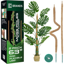 K-Brands Moss Pole (2 Pack, 160 cm/63 In/5.25 ft) - Bendable Monstera Plant Support - Cheese Plant Support Pole Sticks - Moss Poles for Climbing Plan