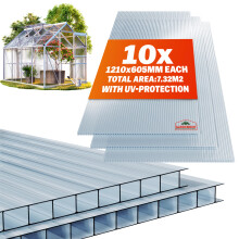 GARDEBRUK 10x Polycarbonate Twin Wall Sheets, 6mm, 7.3m², Double Wall Panels, 121x60.5cm, For Greenhouse, Garden Shed, Bike Shed, Plastic Sheeting,