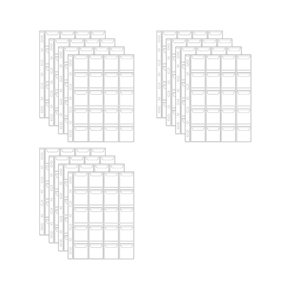 12 Sheets 20 Pocket Coin Collection Pages,Clear Pvc Coin Binder Inserts Sleeves With 9 Hole Collecting Binder Protectors 4713259502596