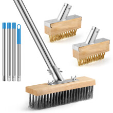 COZCLAM Heavy Duty Wire Broom Set with 61" Stainless Steel Handle – 8“ Floor Scrubber & 2 Crevice Brushes for Patio, Deck, Driveway, Gard