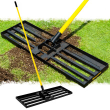 BlumeTrec Lawn Levelling Rake, 76x25cm Lawn Leveller with 213cm Long Handle, Heavy Duty Sand & Top Soil Spreader Leveler for Garden Lawn, Golf Course