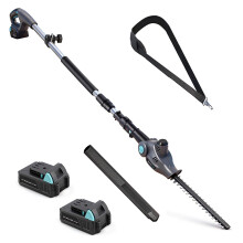 BlueMars Cordless Telescopic Pole Hedge Trimmer Long Reach Extendable - 2x 2.0AH Battery, Shoulder Strap,Charger - For Hedges, Branches -135 Adjusta