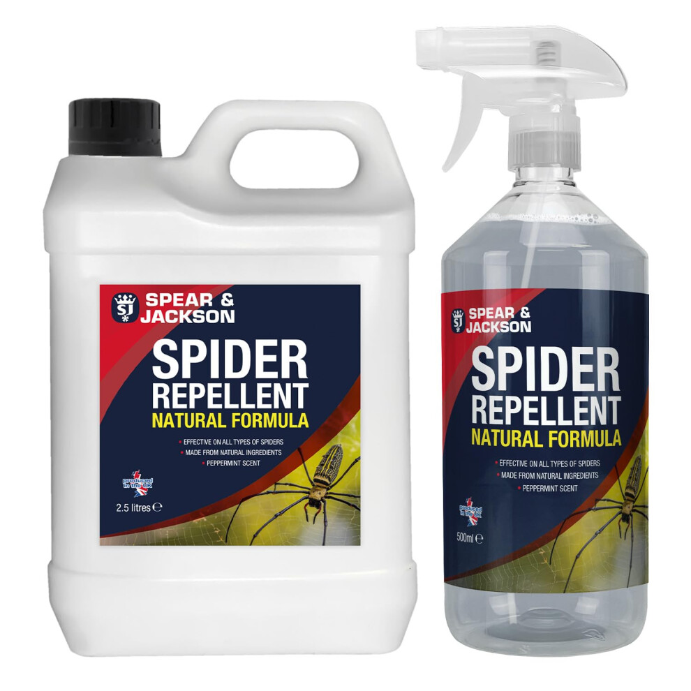 Spear & Jackson Spider Repellent 500Ml Spray And 2.5 Litres Refill, Peppermint Scent