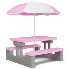 Spielwerk Picnic Table and Bench with Parasol | Baby Toy Desk | Dining Table with UV Protection | Ideal for Paint, Crayons & Crafts for Kids | Easy