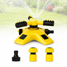 Garden Sprinkler, 360 Degree Rotating Lawn Sprinkler — 3 Arm 12 Nozzle Adjustable Water Sprinkler for Garden, 26-32ft Large Coverage, Heavy-Duty ABS