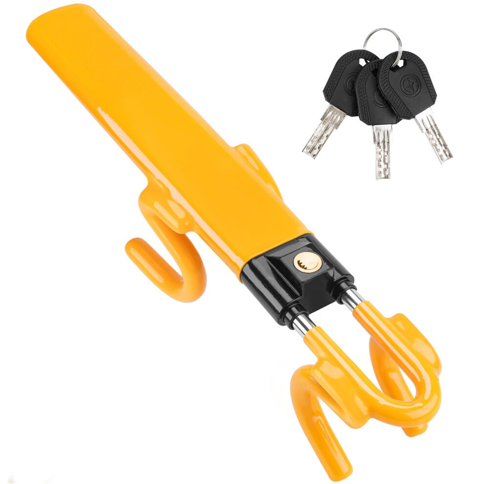 Tevlaphee Steering Wheel Lock Twin Bar, Steering Lock, Car Anti-Theft Device, High Visibility, Heavy Duty, Universal Fit, Adjustable Length,3 Keys(Ye 6042745086325