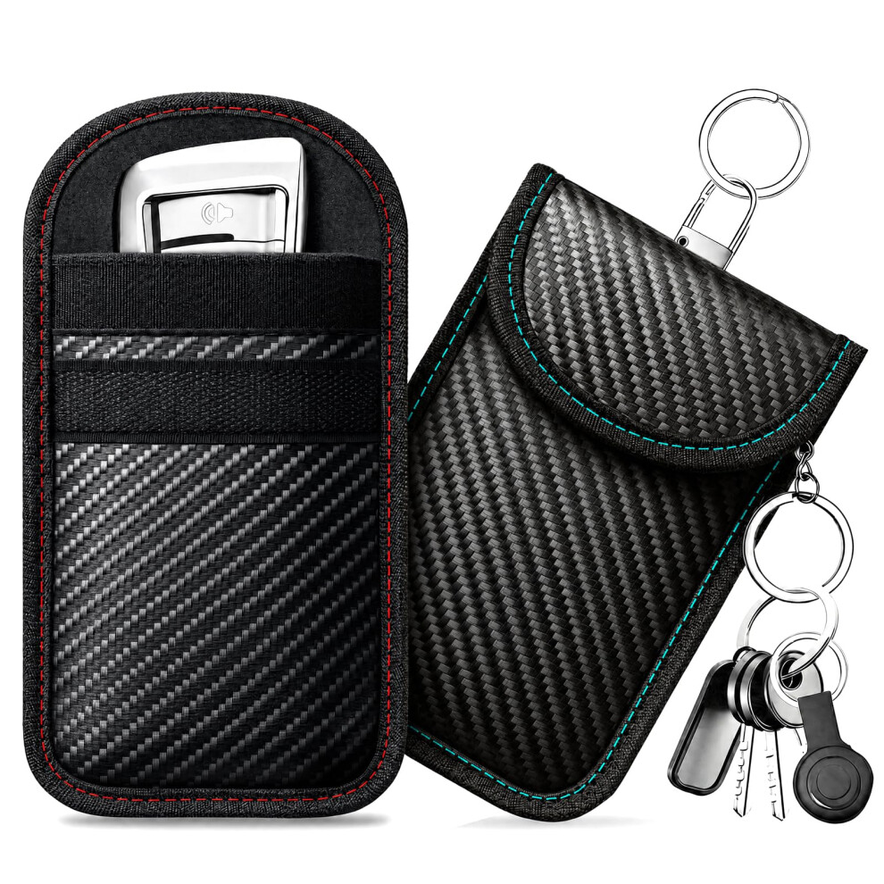 Caslord Faraday Pouch For Car Keys, Pack Of 2 Anti-Theft Rfid Key Fob Protection Bag With 4 Pack Key Rings For Car Security, M, And Red/Blue 4536505685887