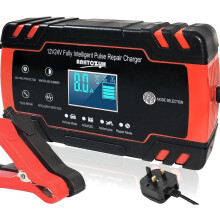 PROFIKLA 12V/24V 8Amp Car Battery Charger, Automatic Smart Battery Charger with Intelligent Charges, Repairs, Maintains Lead Acid Batteries, Car, Mot