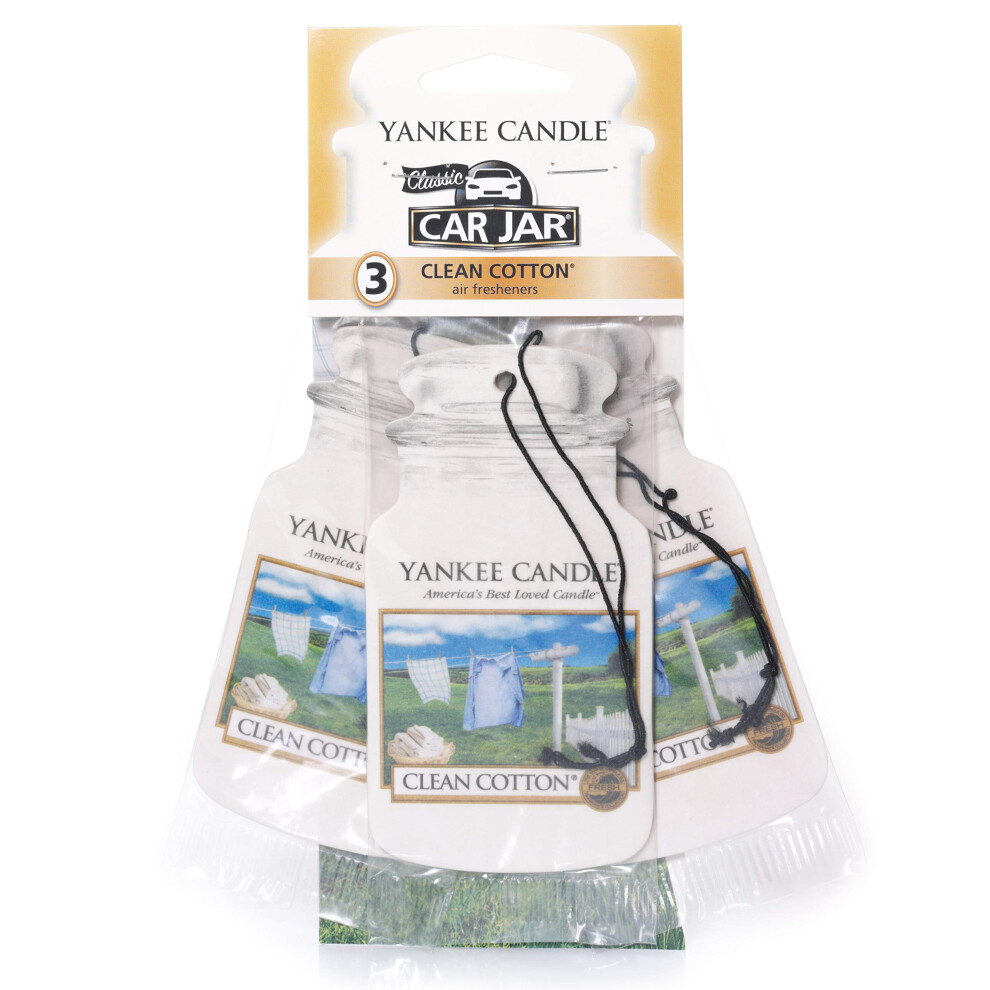 Yankee Candle Car Jar Scented Air Freshener | Clean Cotton | 3 Count Green/White