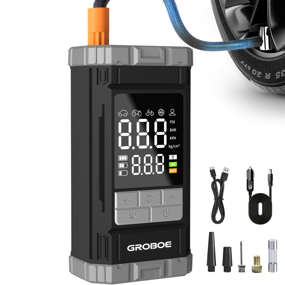 Photos - Car Service Station Equipment GROBOE Tyre Inflator Air Compressor Portable Car Tyre Pump Cordless Car Air Pump with Digital Pressure Gauge 12V DC 150PSI R